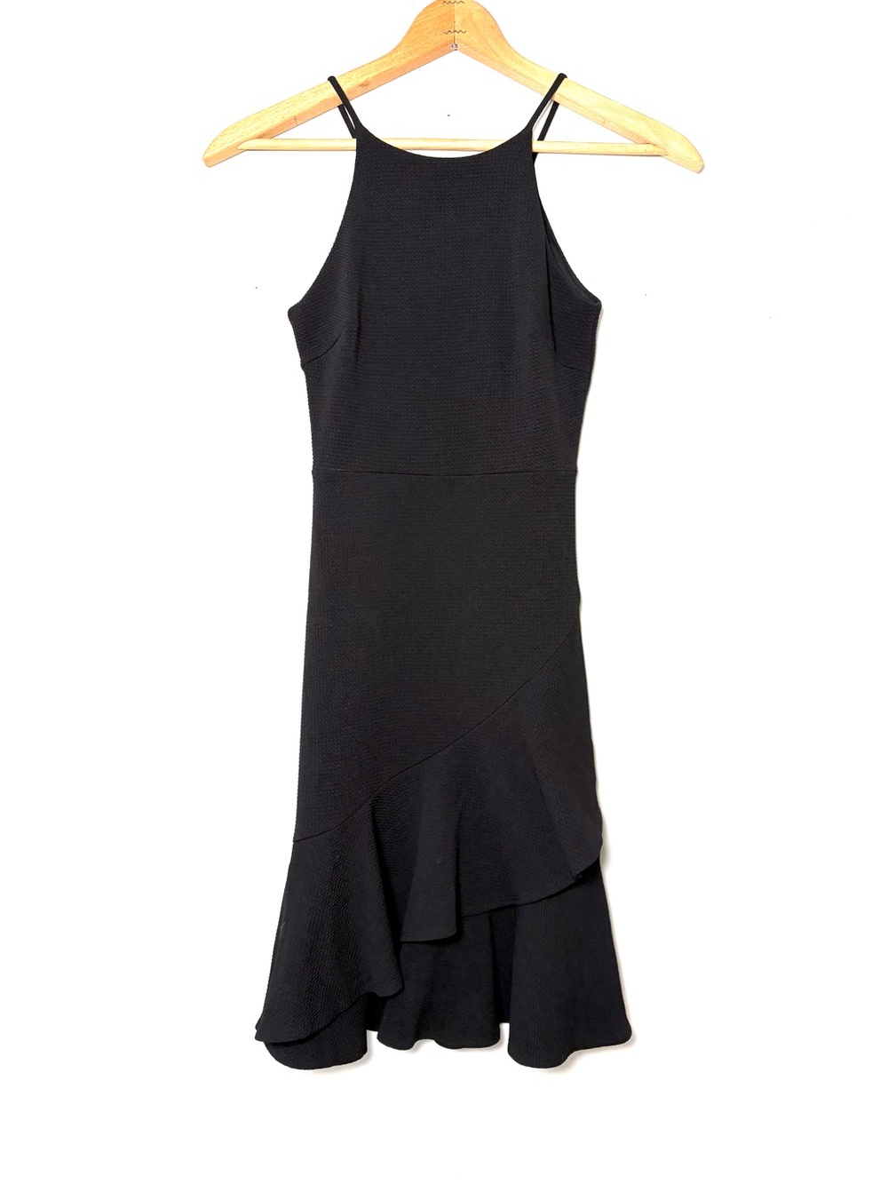 AQUA Black Fit & Flare Ruffle Hem Dress XS NWT